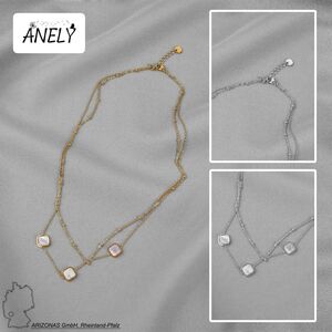 Layering Halskette mit Perlmutt Anh�nger aus Edelstahl