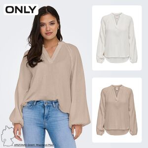 Shirt Bluse mit Ballon�rmeln Legeres V-Neck Crepe Top ONLTHYRA