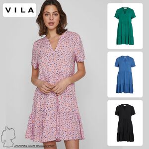 Legeres Sommer Kleid Stufen-Look Midi Dress Volant Blusenkleid mit V-Neck