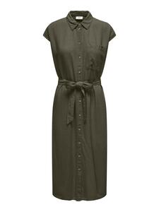 Kleid Midi mit G�rtel Knopfleiste Brusttaschen Kurzarm