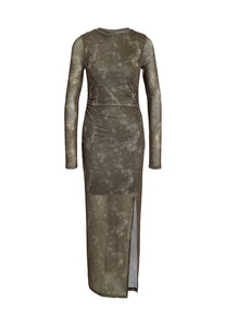 Langes Kleid Rundhalsausschnitt Hoher Schlitz Recycelter Polyester