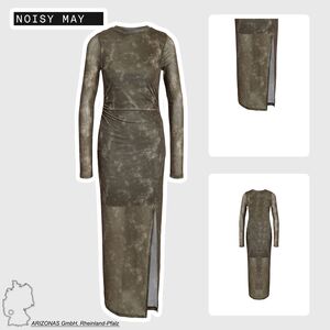 Langes Kleid Rundhalsausschnitt Hoher Schlitz Recycelter Polyester