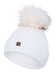 Warme Beanie Strickm�tze mit Fleece Innenfutter und Bommel