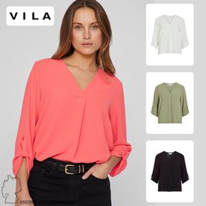 Struktur Design Top mit V-Ausschnitt Crepe Bluse mit 3/4 Arm