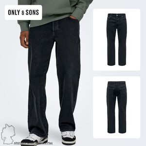 Loose Fit Jeans mit Knopfleiste Schwarze Denim Hose