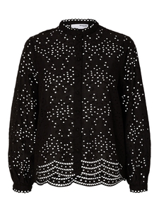 Bluse mit Lochstickerei Design Feines Muschelsaum Hemd