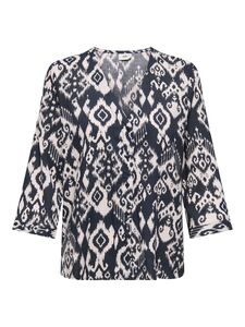 Blusenshirt mit V-Ausschnitt und Designmuster, 3/4-Arm