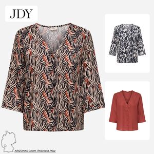 Blusenshirt mit V-Ausschnitt und Designmuster, 3/4-Arm