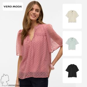 Damenbluse mit R�schen und Punktemuster, Kurzarm