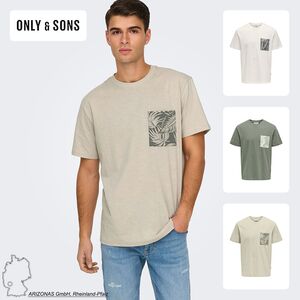 Rundhals T-Shirt mit Brust-Tasche Tropical Print