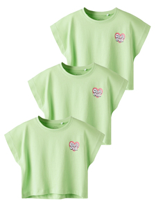 3er-SET T-Shirt mit Motiv Print Kurzarm Crop Top Rundhals