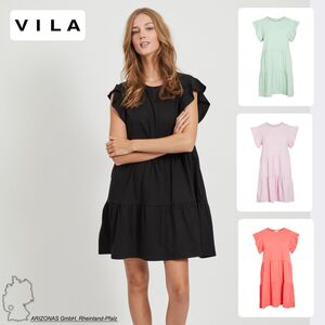 Shirt-Kleid mit R�schen Rundhals und Kurzarm