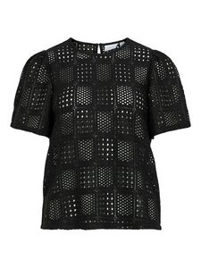 Gestrickte Bluse mit Loch Muster, Kurzarm