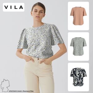 Bluse Blumentop mit Puff�rmeln und Rundhals 