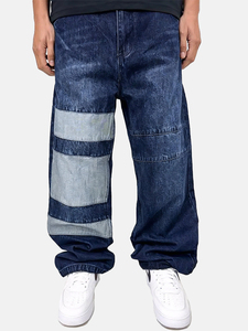 Patchwork Baggy Denim Jeans im Retro-Look