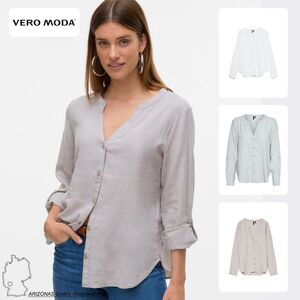 Leinenbluse mit V-Ausschnitt und Knopfleiste