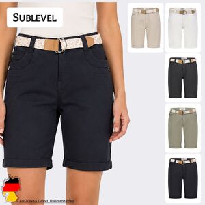 Stretch Twill Bermuda Shorts mit G�rtel und Spitze