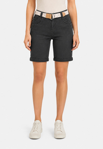 Stretch Twill Bermuda Shorts mit G�rtel und Spitze