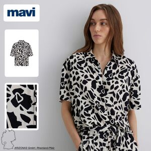 Kurzarm Hemdbluse mit Allover Animal-Print und Knopfleiste