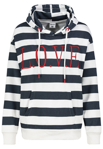 Gestreifter Hoodie mit LOVE-Stickerei und Kapuze