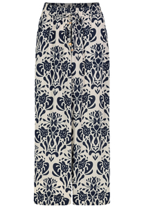 Gemusterte Freizeithose mit Kordelzug und weitem Bein