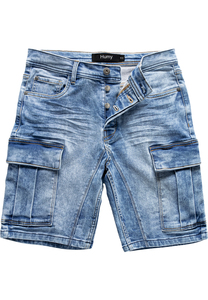 Denim Cargoshorts mit Stretchbund und Knopfleiste A&S