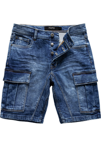 Denim Cargoshorts mit Stretchbund und Knopfleiste A&S
