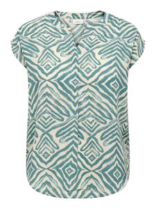 Gemusterte Kurzarm-Bluse mit V-Ausschnitt