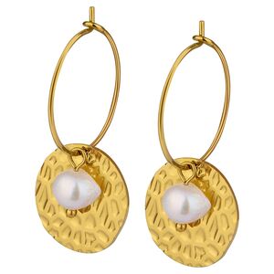 Creolen mit Perle und Strukturplatte