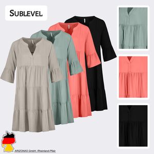 Kleid mit V-Ausschnitt und R�schensaum, Dreiviertelarm