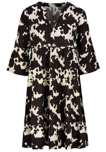 Tropenmuster Kleid mit V-Ausschnitt und R�schenarme 