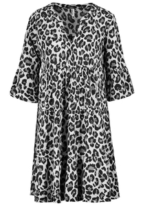 Tropenmuster Kleid mit V-Ausschnitt und R�schenarme 