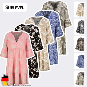 Tropenmuster Kleid mit V-Ausschnitt und R�schenarme 