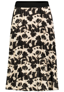 Leo Print Midi Faltenrock mit Elastischem Bund