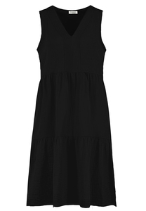 Klassiches �rmelloses Midi-Kleid mit V-Ausschnitt und Raffung