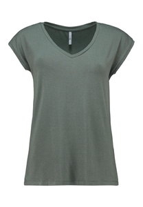 Viskose Kurzarmshirt mit Glitzer Streifen