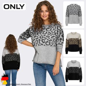 Leopardenmuster Pullover mit Rundhals im Colorblock