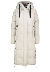 Langer gesteppter Mantel mit Kapuze und Taschen