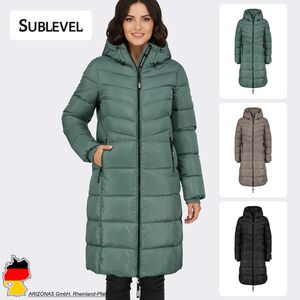 Langer Steppmantel mit Kapuze und Rei�verschluss