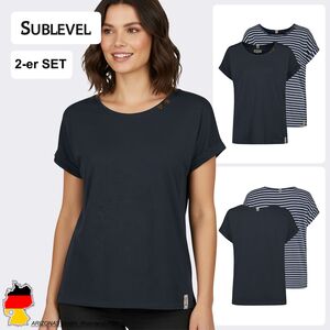 Gestreiftes und einfarbiges T-Shirt Set mit Knopfdetails