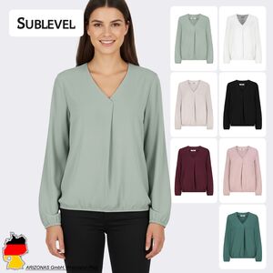 Langarmbluse mit V-Ausschnitt und elastischem Saumabschluss