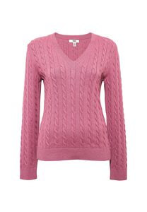 Klassischer Zopfmuster Strickpullover mit V-Ausschnitt