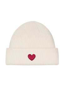 Gemusterte Strickm�tze mit Rippb�ndchen dezenter Stickerei