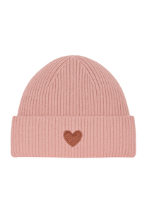 Gemusterte Strickm�tze mit Rippb�ndchen dezenter Stickerei