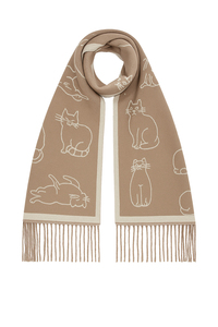Schal mit Kaschmir und Katzenmuster Fransenabschluss