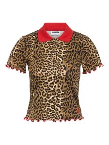 Leopardenmuster Polo-Shirt mit Kragen und welligem Saum