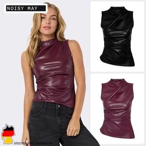 Damen Top Kunstleder figurbetont Rei�verschluss ohne �rmel