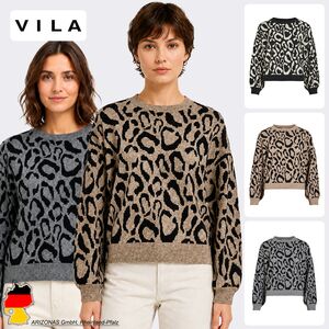 Leopardenmuster Strickpullover Rundhalsausschnitt