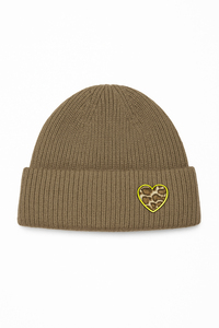 w�rmend Strickm�tze Umschlag gerippter Look Motiv Patch Herz