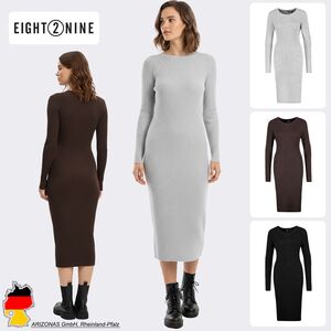 Langarm-Kleid Strick geripptes Muster figurbetonter Schnitt